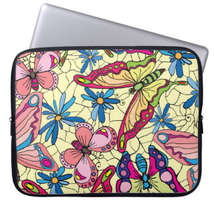 Funda Para Portátil Mariposas sobre flores Vista de prado