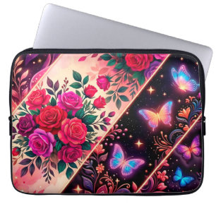 Funda Para Portátil Mariposas, Sueños Florales y Elegancia Dorada