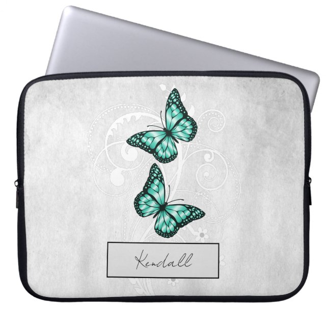 Funda Para Portátil Mariposas Verde azuladas brillantes (Frente)