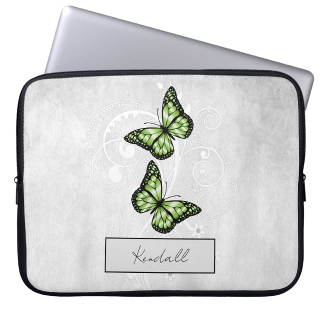 Funda Para Portátil Mariposas verdes brillantes (Frente)