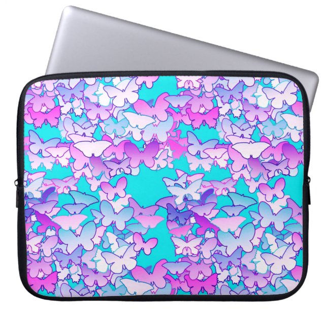 Funda Para Portátil Mariposas, violeta y turquesa (Frente)