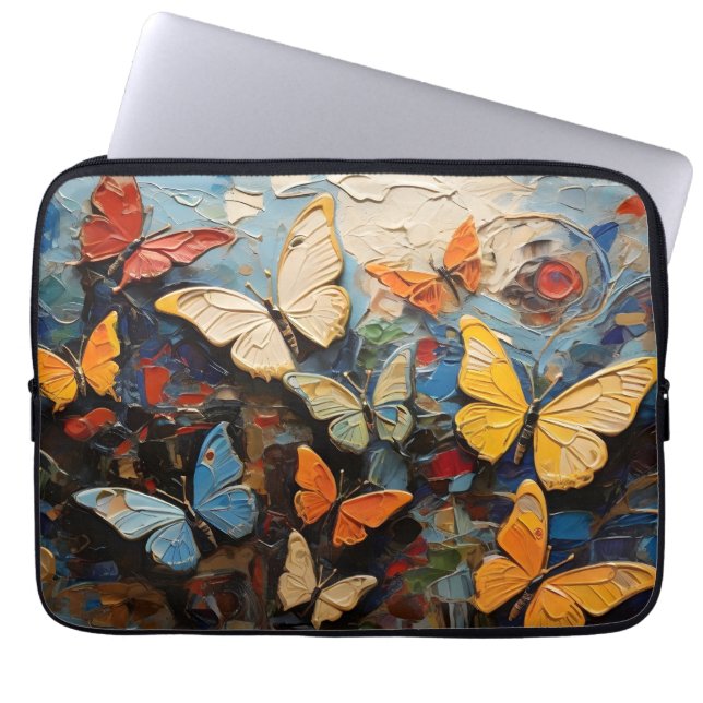 Funda Para Portátil Mariposas vuela Entre Vibrantes Pinturas Naturales (Frente)
