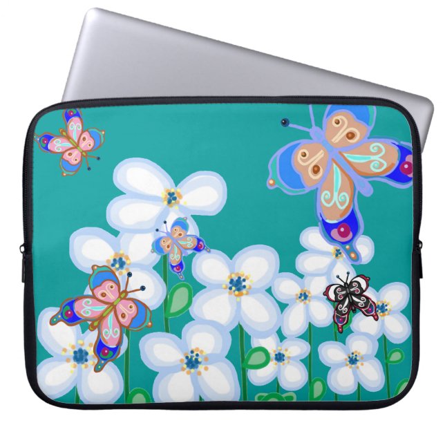 Funda Para Portátil Mariposas y flores (Frente)