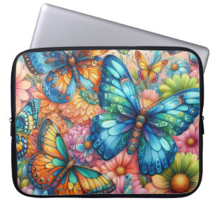 FUNDA PARA PORTÁTIL MARIPOSAS Y FLORES BONITAS Y COLORIDAS