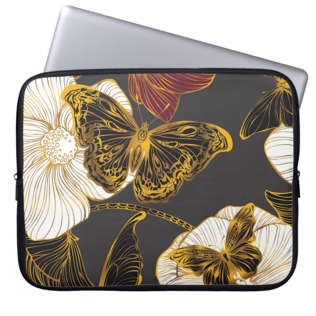 Funda Para Portátil Mariposas y flores: Patrón de Boho de primavera (Frente)
