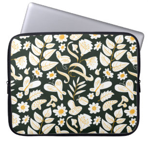 Funda Para Portátil Mariposas y flores: Patrón de verano de Doodle.
