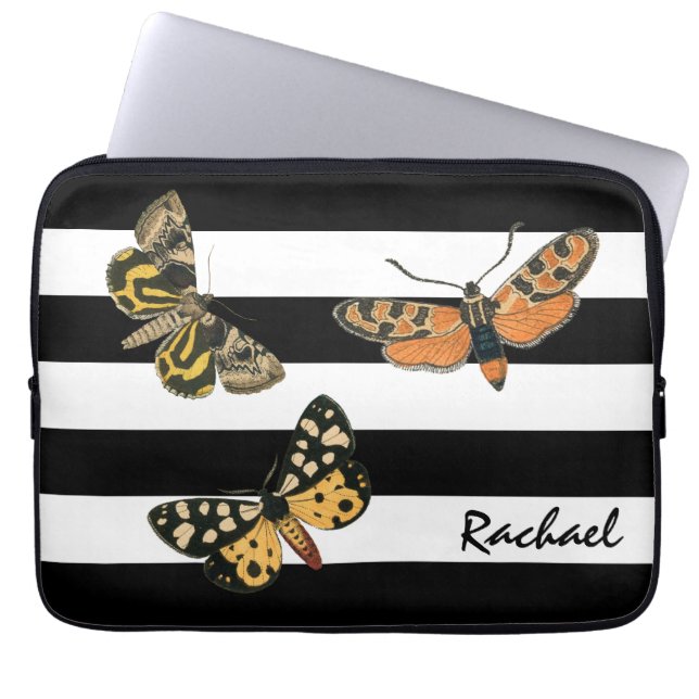 Funda Para Portátil Mariposas y rayas de época con monograma (Frente)