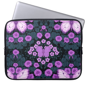 Funda Para Portátil Mariposas y simetría floral, violeta y azul
