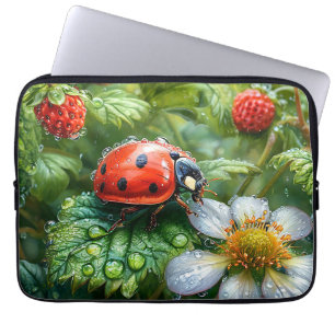 Funda Para Portátil Mariquita Posada en una Planta de Fresa Cubierta d