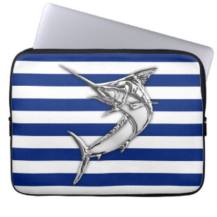 Funda Para Portátil Marlin Fish Chrome en las franjas náuticas