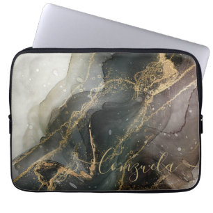 Funda Para Portátil Mármol abstracto de oro negro
