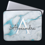 Funda Para Portátil Mármol azul Verde azulado y blanco monogramado<br><div class="desc">Mármol azul Verde azulado y blanco Funda Monograma moderno y elegante. Este funda se puede personalizar para incluir su nombre inicial y su nombre de pila. Si desea hacer coincidir elementos,  póngase en contacto con el diseñador.</div>