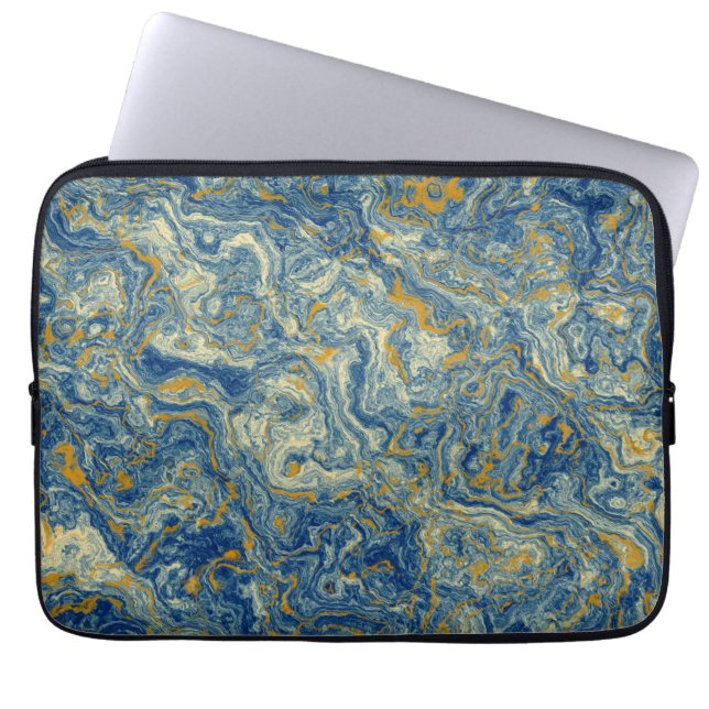 Funda Para Portátil Mármol azul y dorado (Frente)