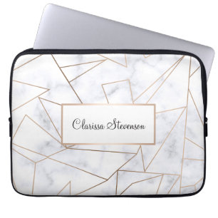 Funda Para Portátil mármol blanco geométrico del oro color de rosa
