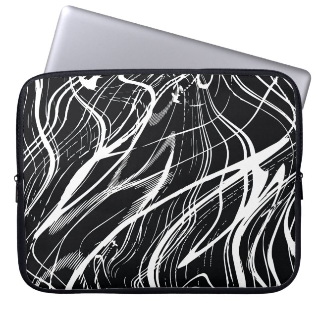 Funda Para Portátil Mármol blanco negro: cosecha abstracta (Frente)