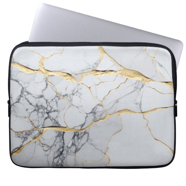 Funda Para Portátil Mármol blanco y dorado (Frente)
