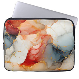 Funda Para Portátil Mármol Blush y Marfil con Vetas Doradas