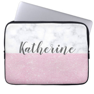 Funda Para Portátil Mármol color de rosa femenino elegante del blanco