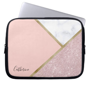 Funda Para Portátil Mármol color de rosa geométrico elegante del