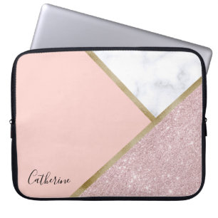 Funda Para Portátil Mármol color de rosa geométrico elegante del