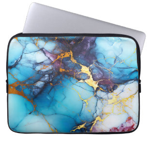 Funda Para Portátil Mármol de Azur y Amatista con Vetas Doradas