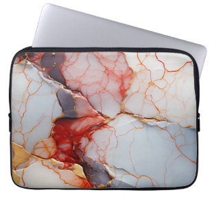 Funda Para Portátil Mármol de marfil con vetas carmesí y doradas