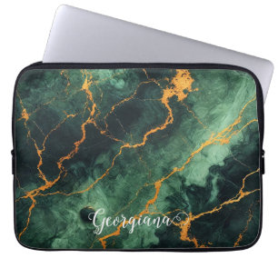Funda Para Portátil Mármol de oro y verde del bosque otoñal personaliz