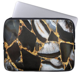 Funda Para Portátil mármol dorado, blanco y negro