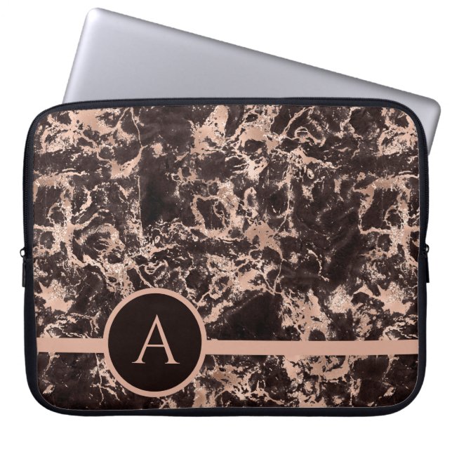 Funda Para Portátil Mármol Dorado Rosa Monogramado (Frente)