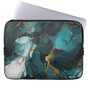 Funda Para Portátil Mármol Esmeralda con Venas Doradas