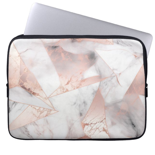 Funda Para Portátil Mármol Geométrico Rosa Dorado de Moda (Frente)