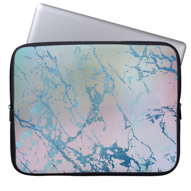 Funda Para Portátil Mármol irlandés | Faux Holo Blue Pink (Frente)