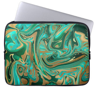 Funda Para Portátil Mármol líquido verde y dorado