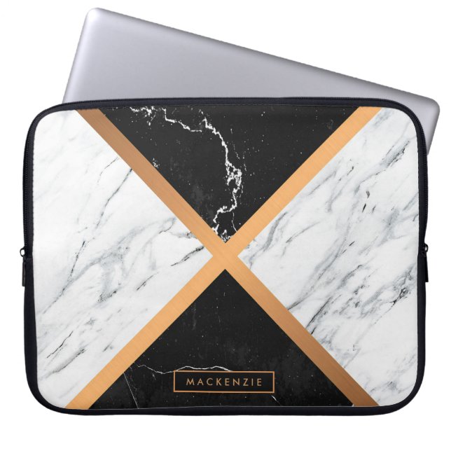Funda Para Portátil Mármol negro y blanco (Frente)