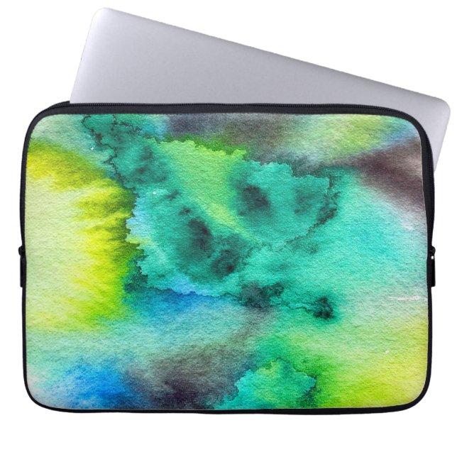 Funda Para Portátil Marmol verde azul Tintado acuarela (Frente)