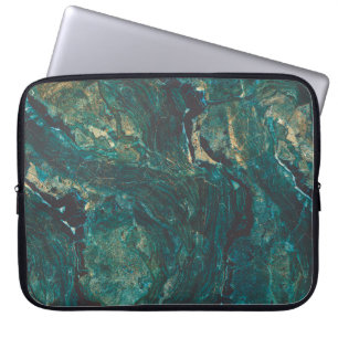 Funda Para Portátil Mármol verde oscuro: textura lujosa.