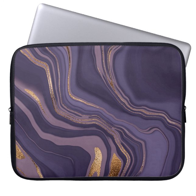 Funda Para Portátil Mármol violeta abstracto con oro (Frente)