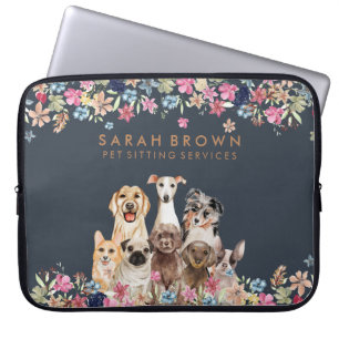 Funda Para Portátil Marrón Azul Flor de Mascota Perro Lindo