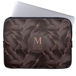 Funda Para Portátil Marrón Chocolate y Patrón de Onda Abstracta en Ros