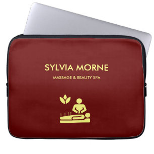 Funda Para Portátil Marrón de silueta amarilla de spa moderno