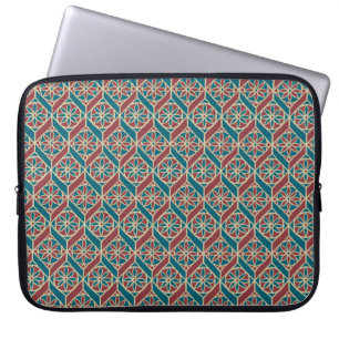 Funda Para Portátil Marrón, patrón étnico Verde azulado, flores, cheur