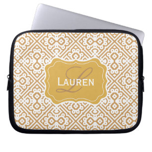 Funda Para Portátil Marroquí adaptable del monograma del color, oro