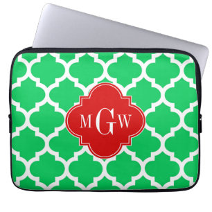 Funda Para Portátil Marroquí blanco esmeralda #5 Rojo 3 Monograma inic