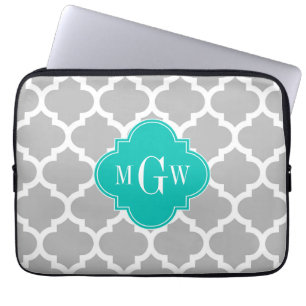 Funda Para Portátil Marroquí blanco gris #5 Verde azulado 3 Monograma 