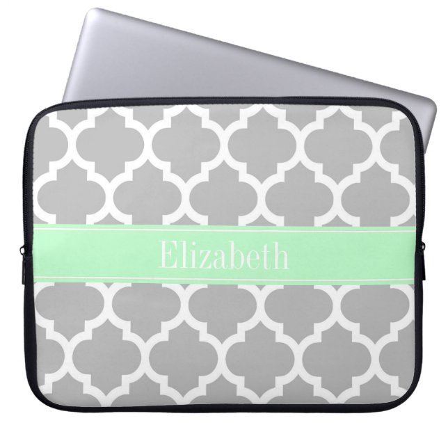Funda Para Portátil Marroquí gris blanco #5 Mint Nombre Monograma (Frente)