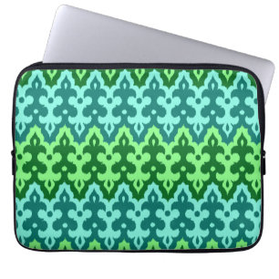 Funda Para Portátil Marroquí Ikat Damask, Turquoise & Jade Green