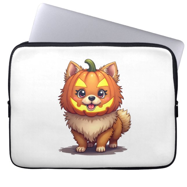Funda Para Portátil Máscara de calabaza Perro Pomeraniano (Frente)