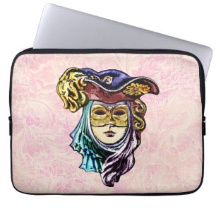 Funda Para Portátil Máscara de mascarada sobre un patrón de brocado ro