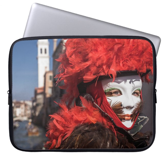 Funda Para Portátil Máscara roja de carnaval en Venecia, Italia (Frente)
