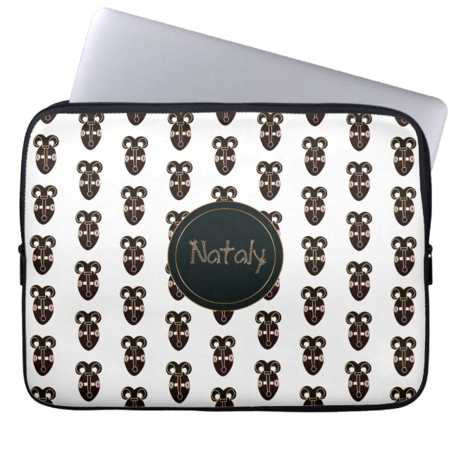 Funda Para Portátil máscara tribal africana étnica. monograma. nombre (Frente)
